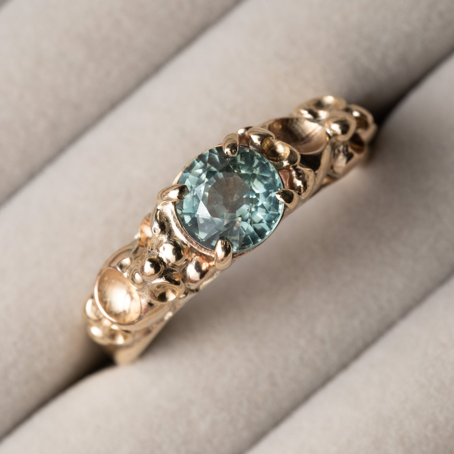 Barnacle Gold Ring with stunning Green Sapphire