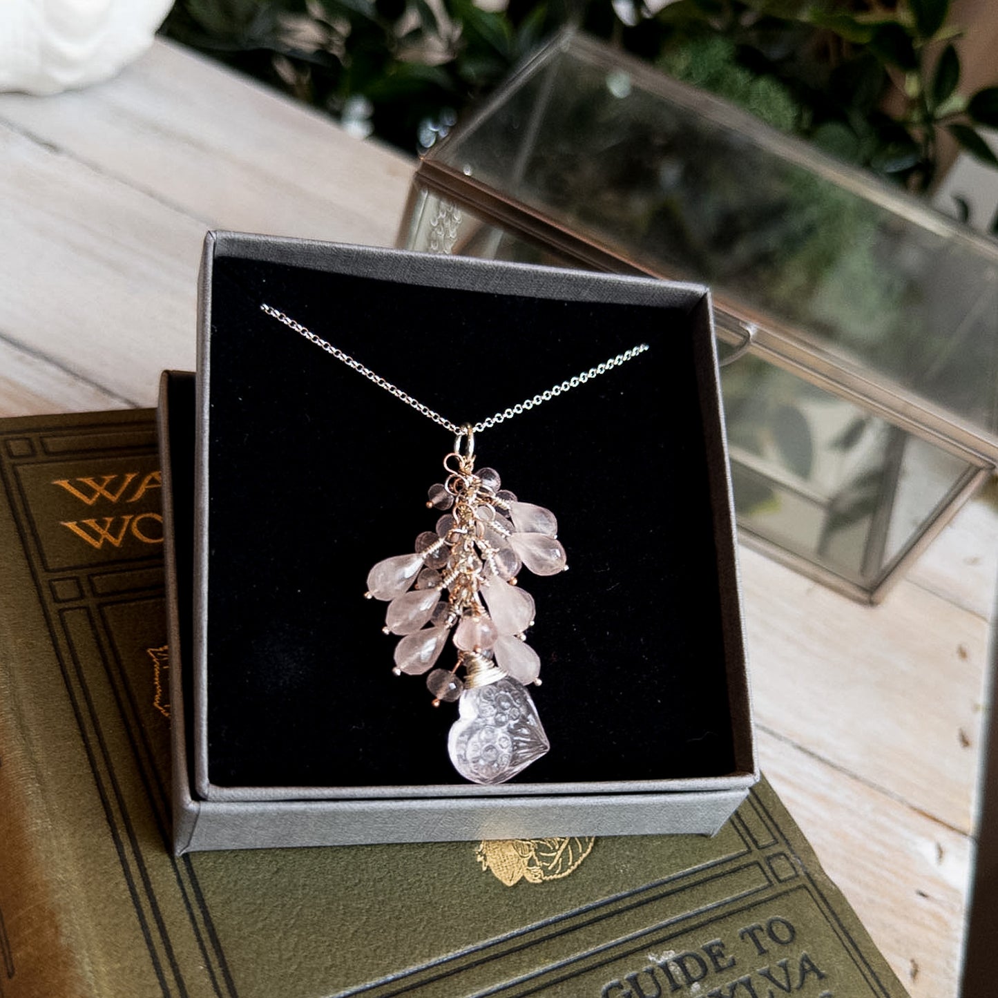 One of a Kind Rose Quartz Heart Gemstone Cascade Necklace - End of Line