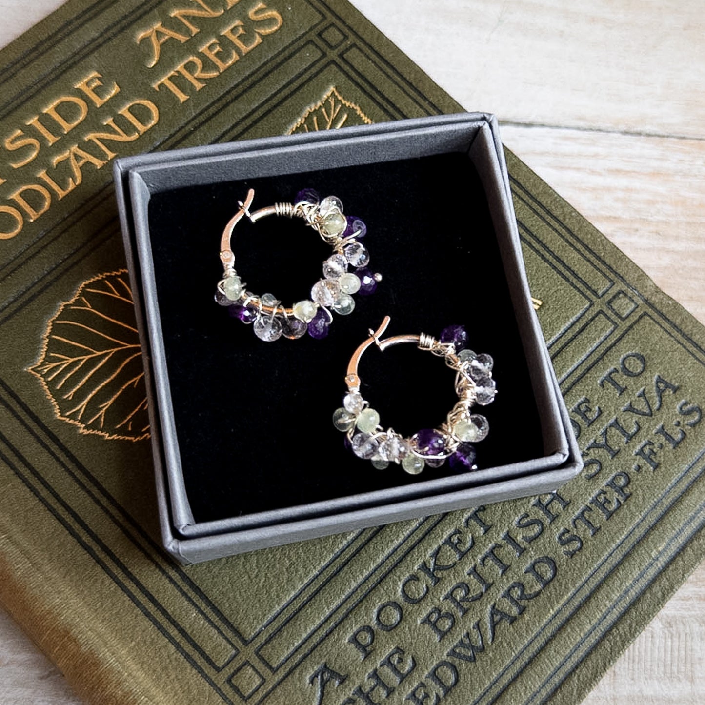 One of a Kind Amethyst Gemstone Hoop Earrings - End of Line