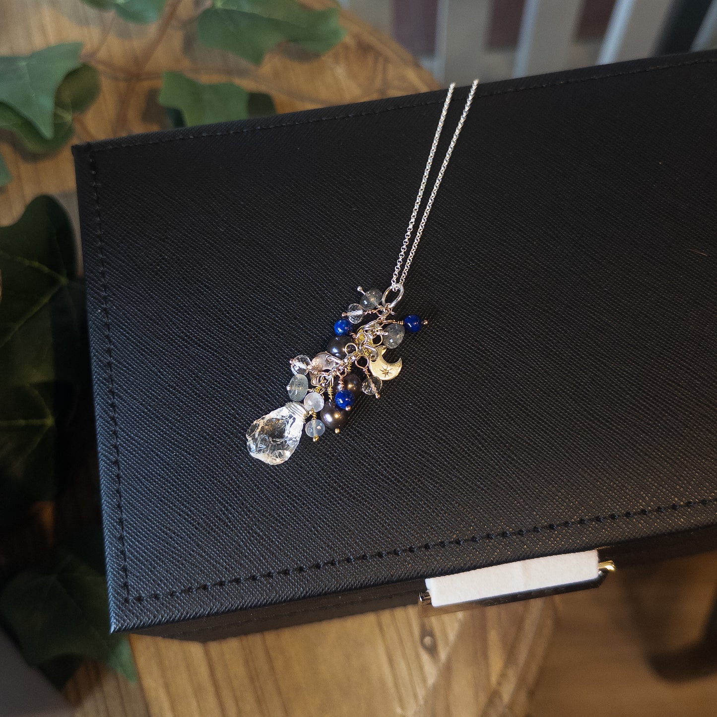 One of a Kind Night Themed Gemstone Cascade Necklace - End of Line