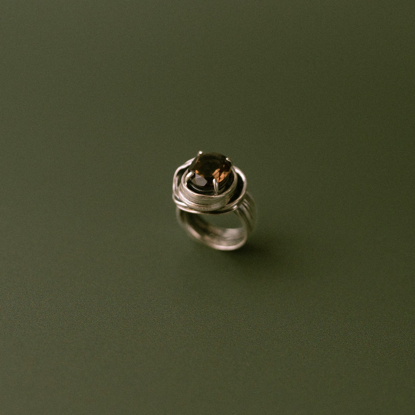 One of a Kind Drift Sterling Silver Ring with Smoky Quartz - Size L