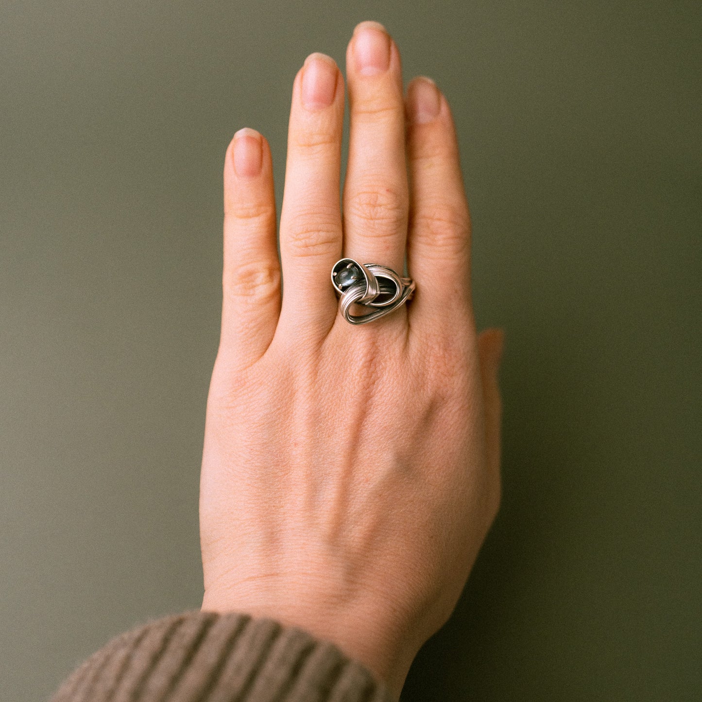 One of a Kind Drift Sterling Silver Ring with Aquamarine - Size M