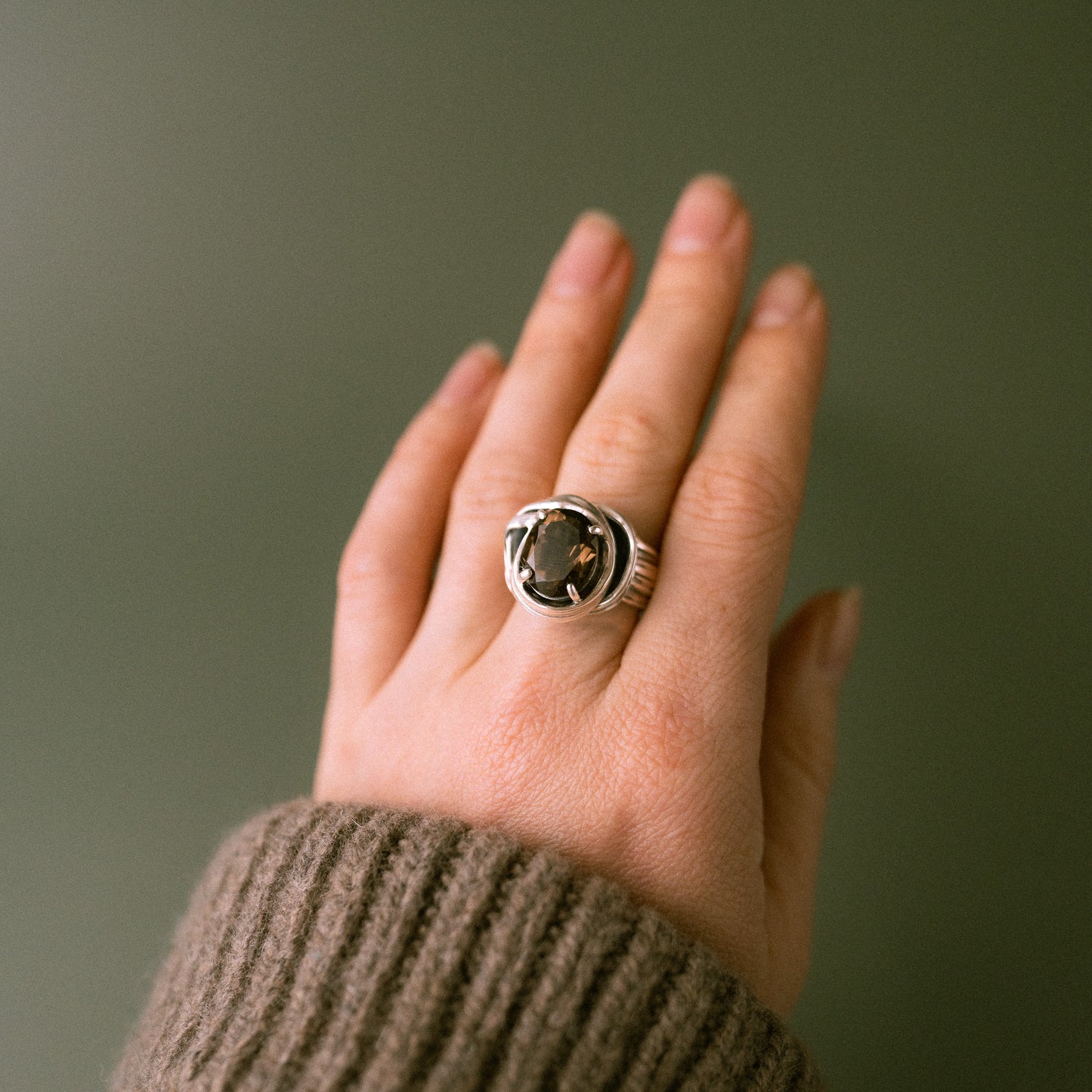 One of a Kind Drift Sterling Silver Ring with Smoky Quartz - Size L