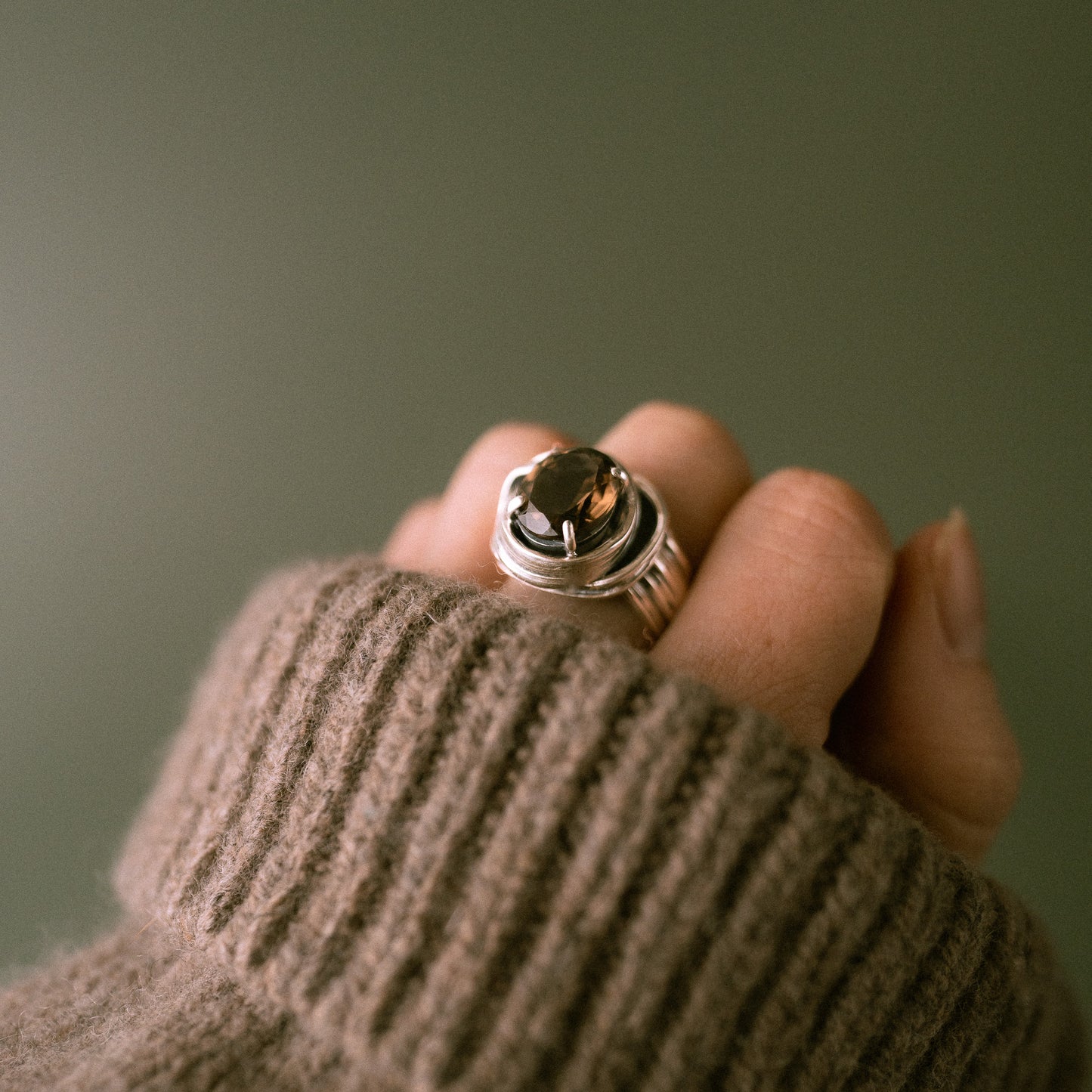 One of a Kind Drift Sterling Silver Ring with Smoky Quartz - Size L