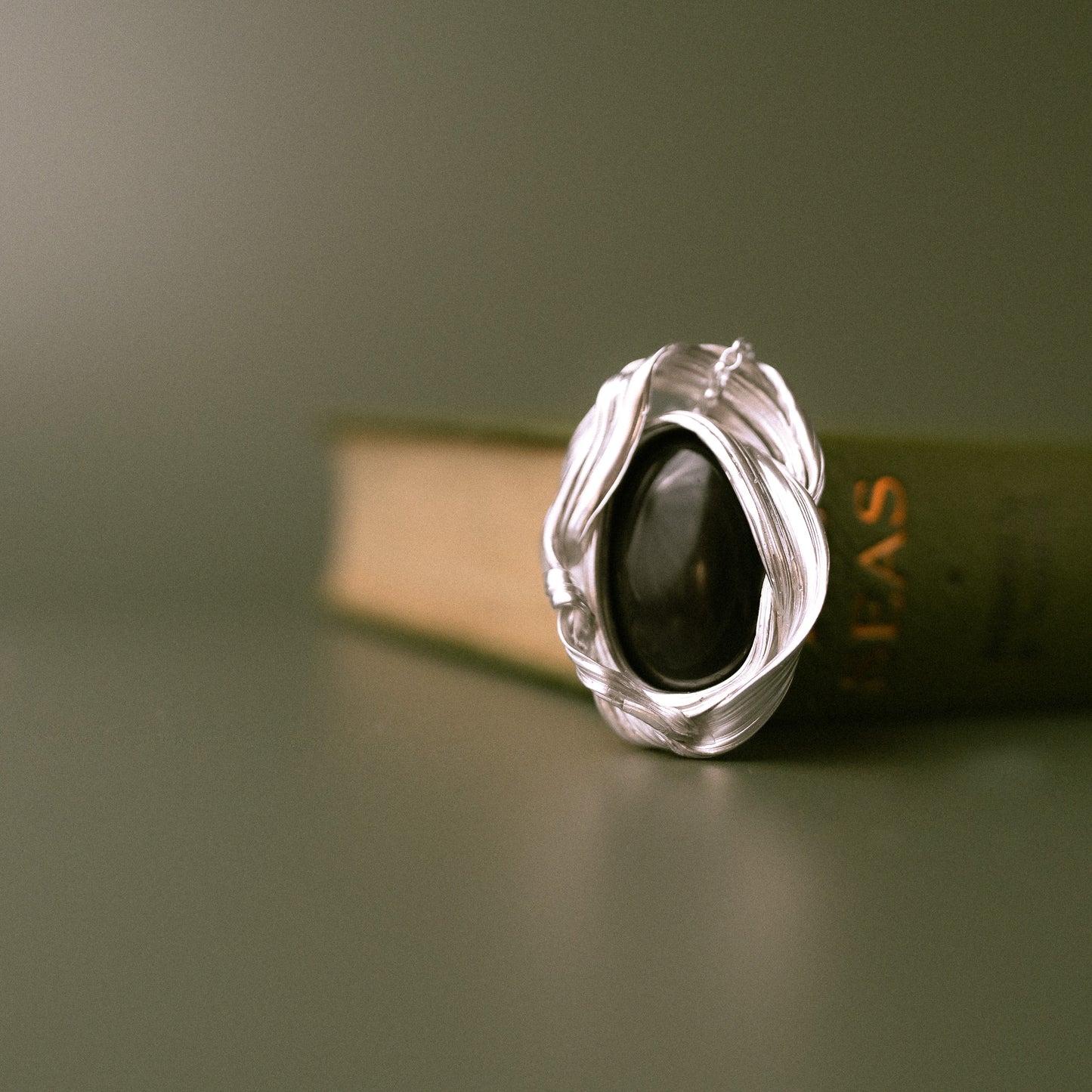 One of a Kind Long Sterling Silver Drift Necklace with Obsidian