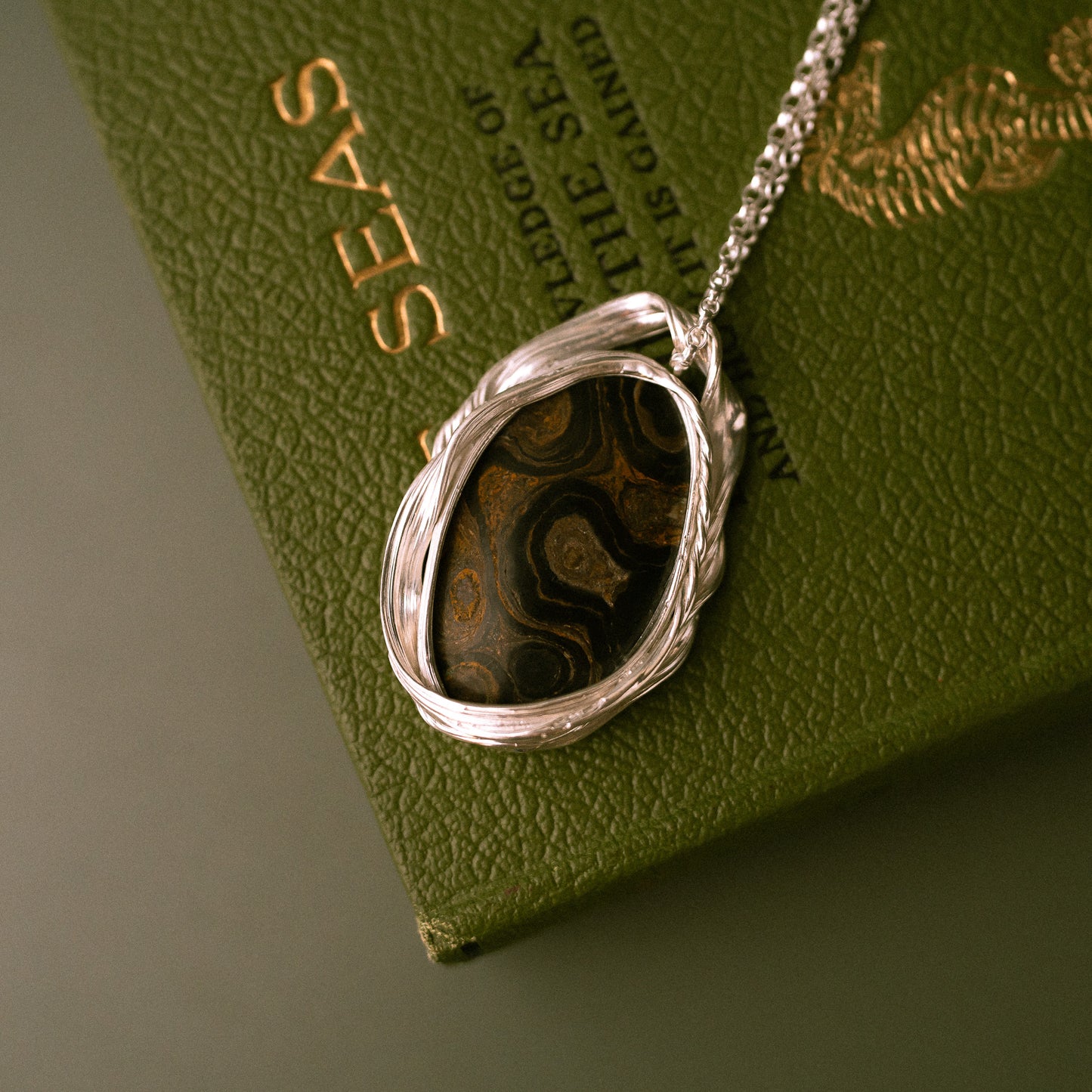 One of a Kind Long Sterling Silver Drift Necklace with Stromatolite