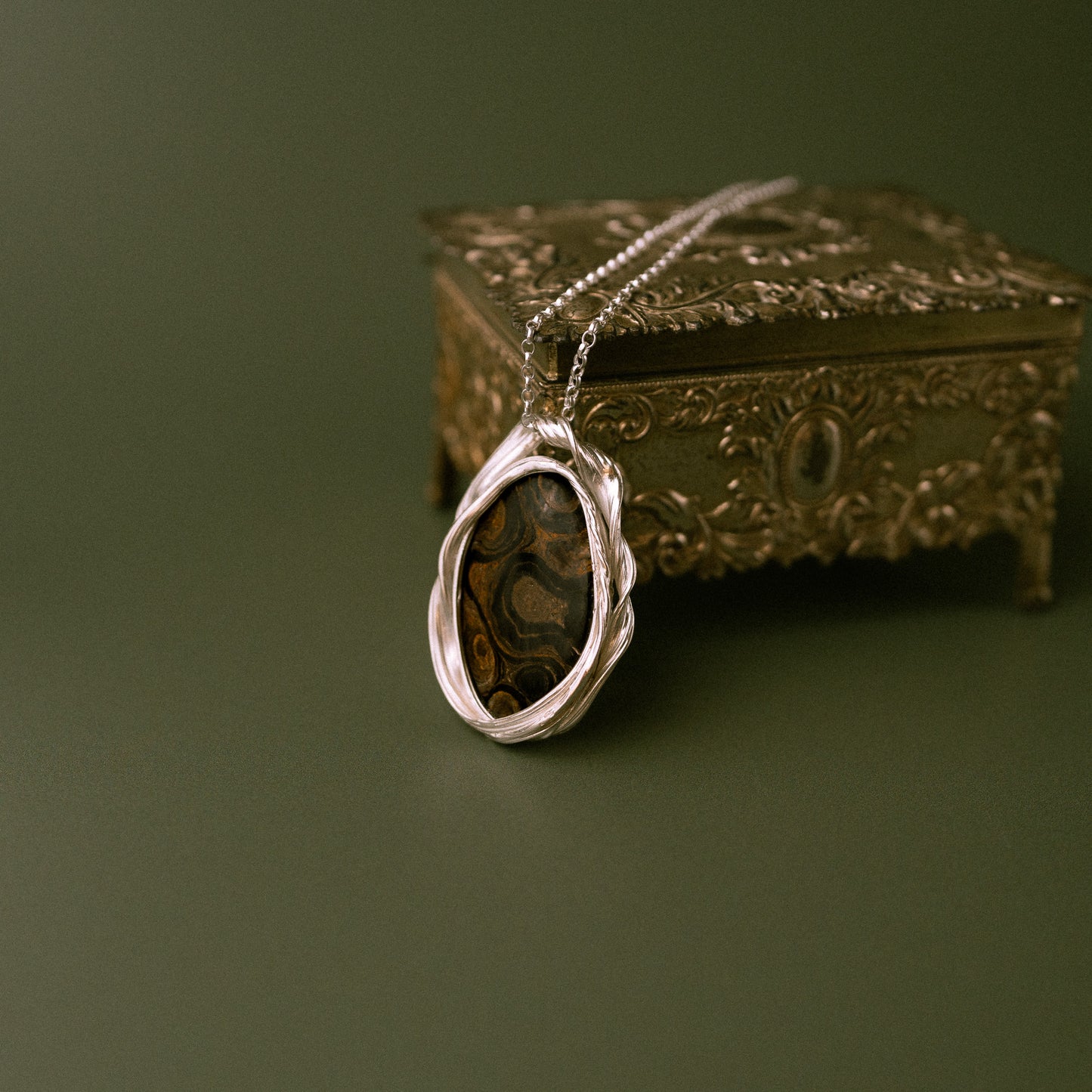 One of a Kind Long Sterling Silver Drift Necklace with Stromatolite