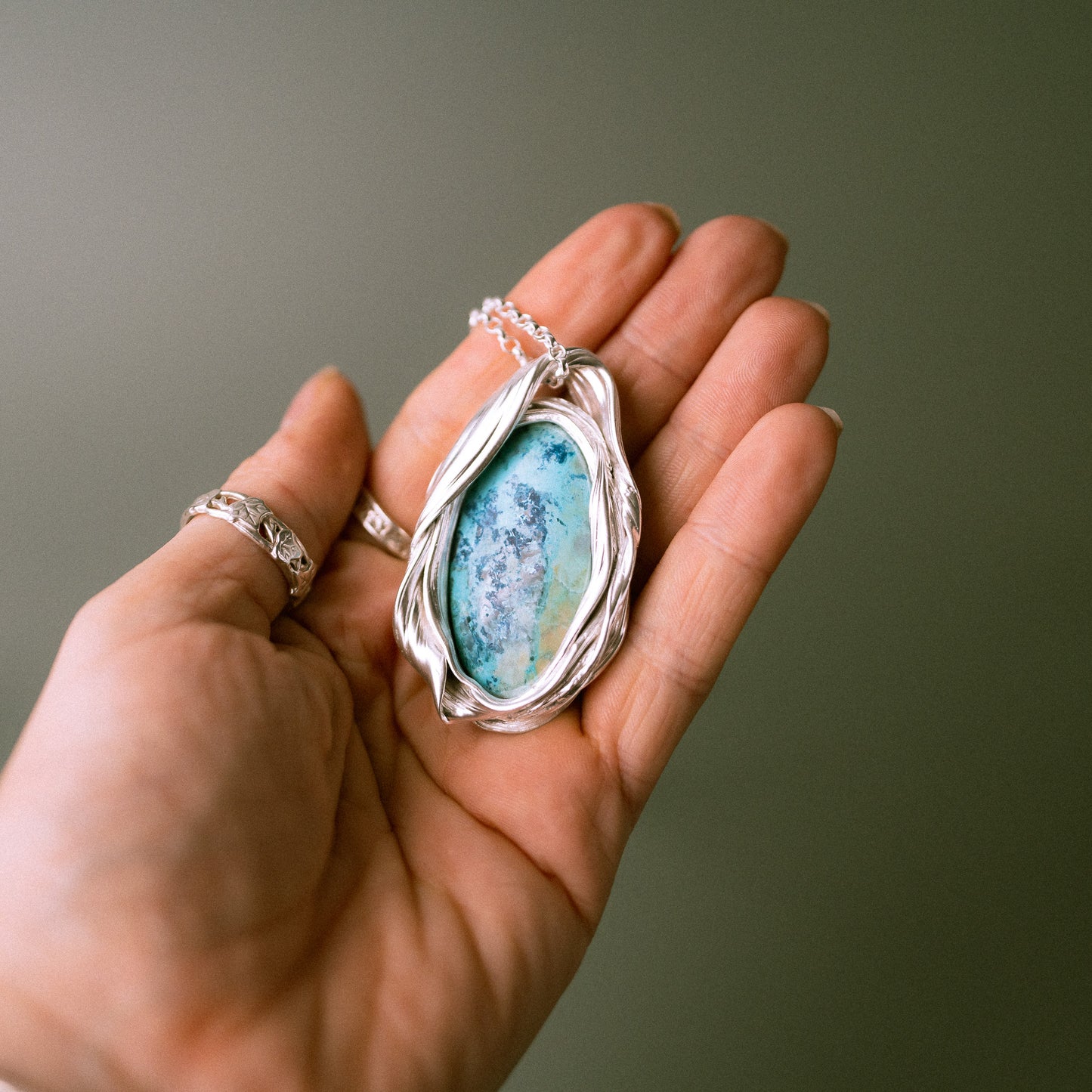 One of a Kind Long Sterling Silver Drift Necklace with Shattuckite