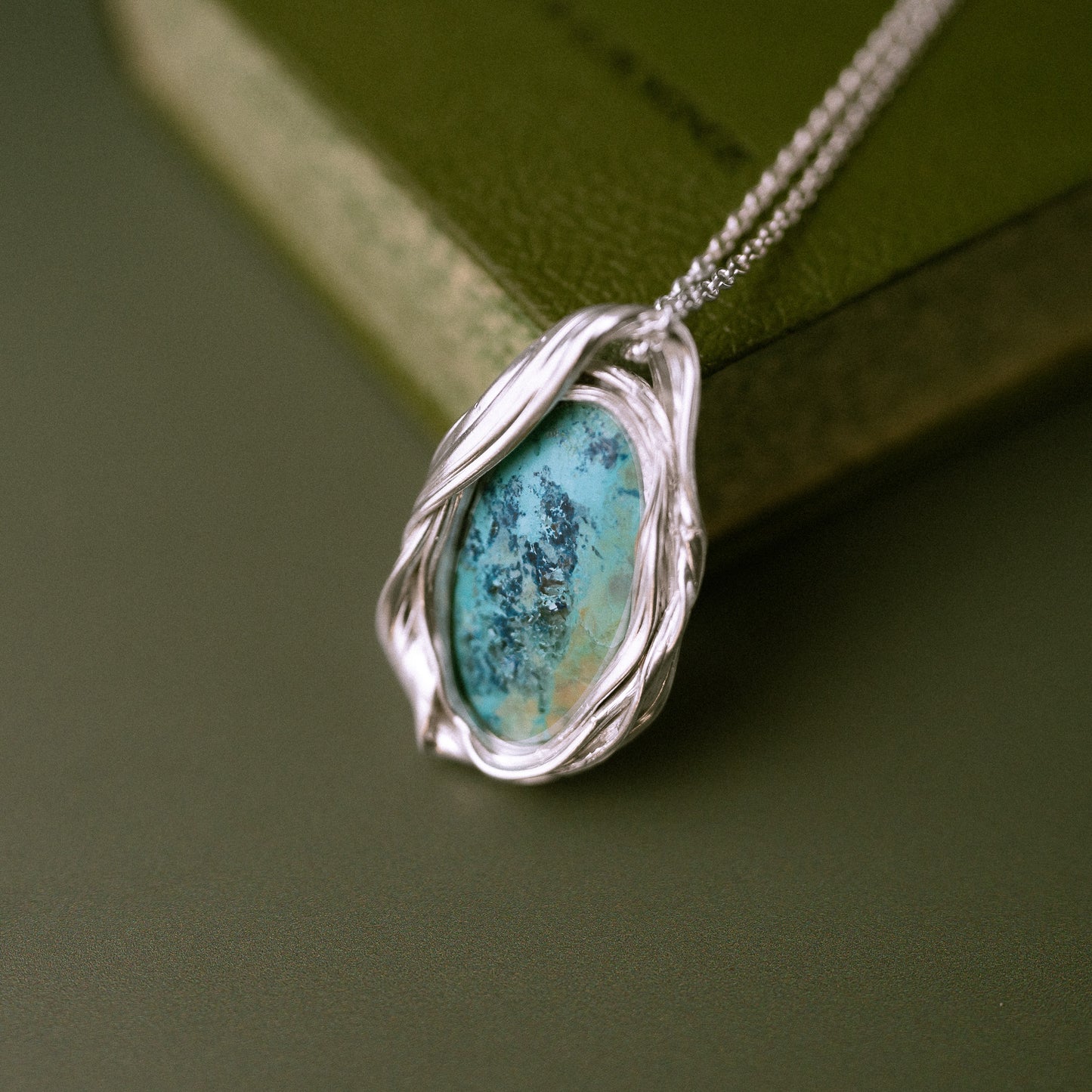 One of a Kind Long Sterling Silver Drift Necklace with Shattuckite
