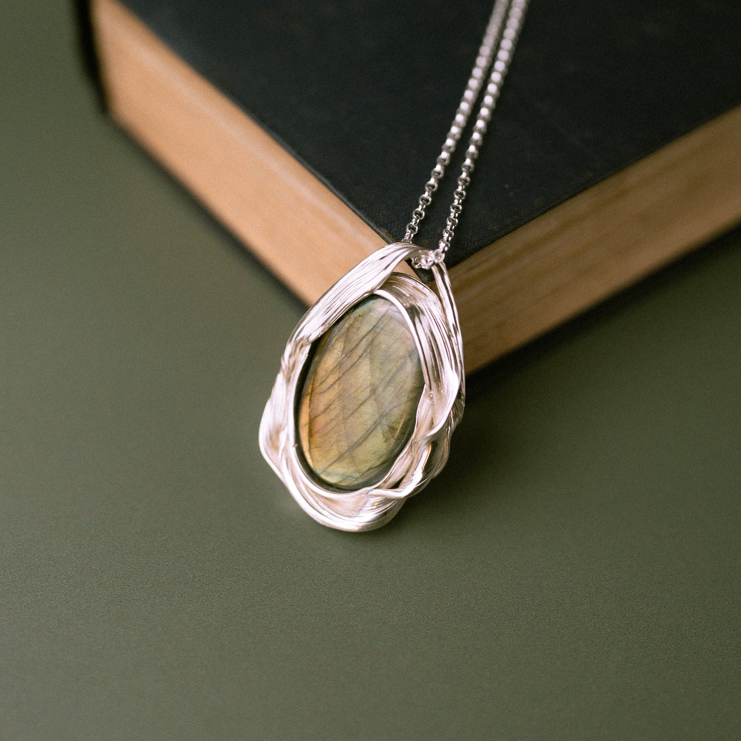 One of a Kind Long Sterling Silver Drift Necklace with Labradorite