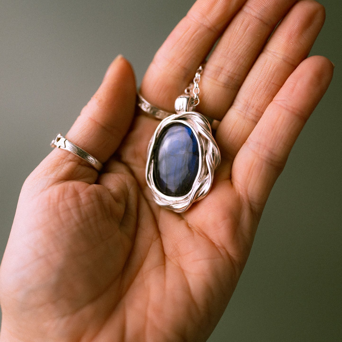 One of a Kind Small Silver Drift Necklace with Labradorite