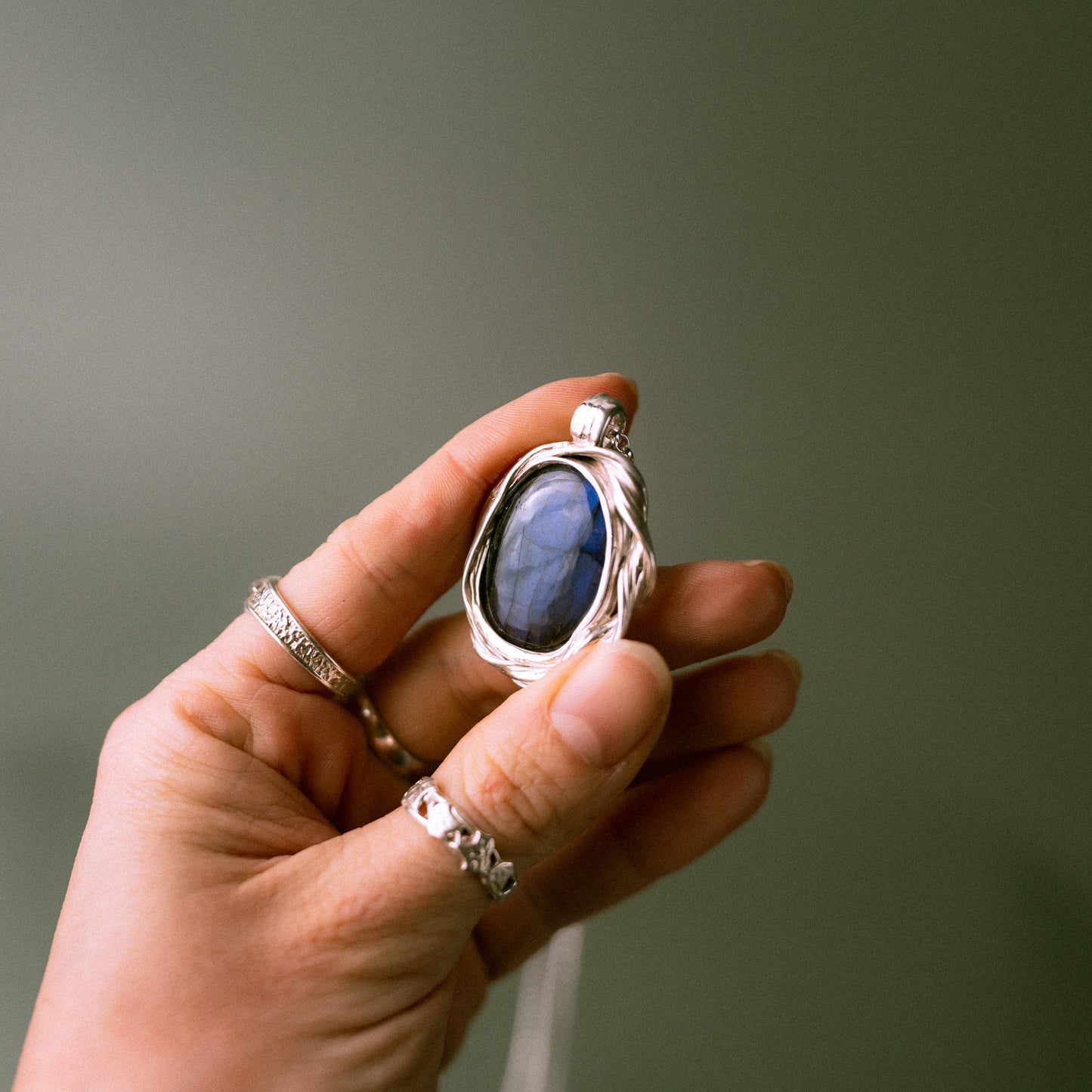 One of a Kind Small Silver Drift Necklace with Labradorite