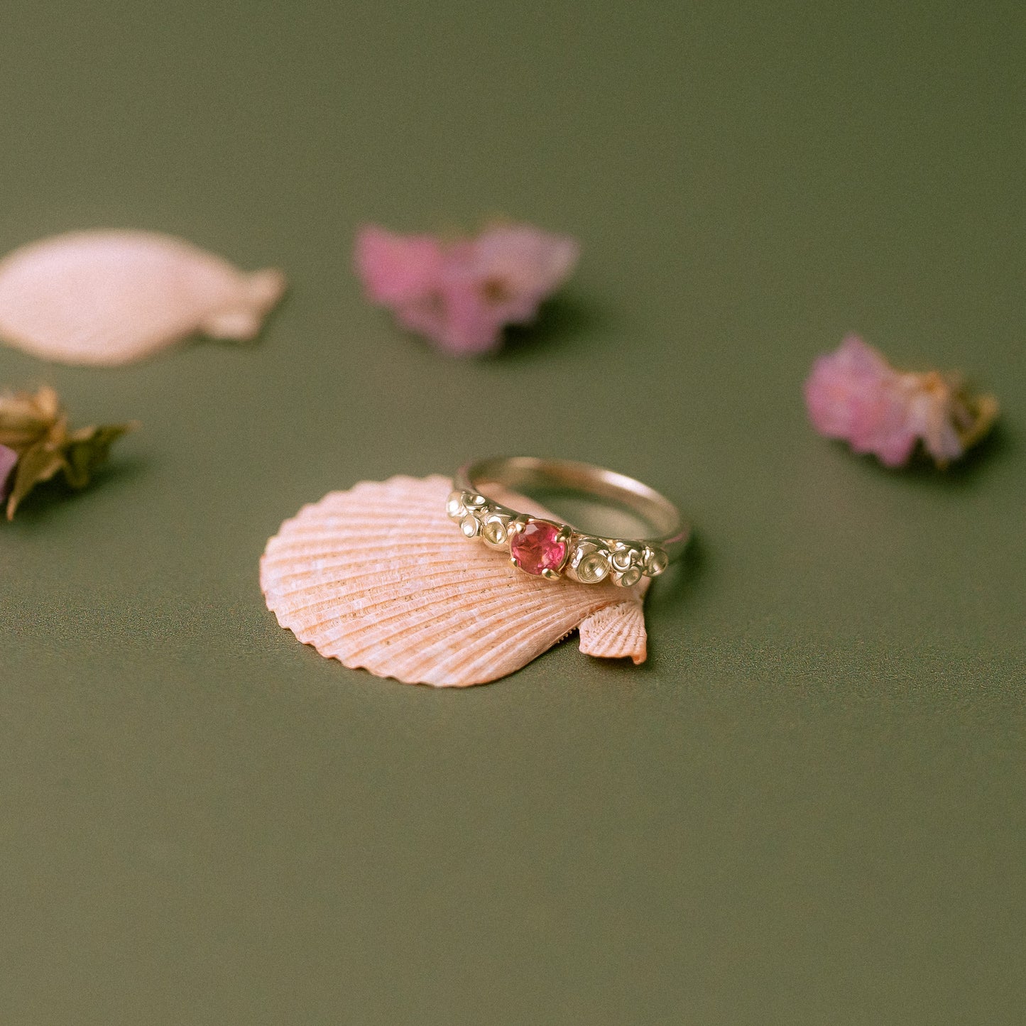 Pink Tourmaline White Gold Barnacle Ring