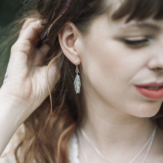 Sterling Silver Feather Earrings