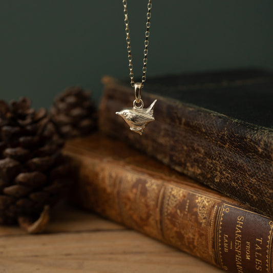 Gold Wren Pendant Necklace