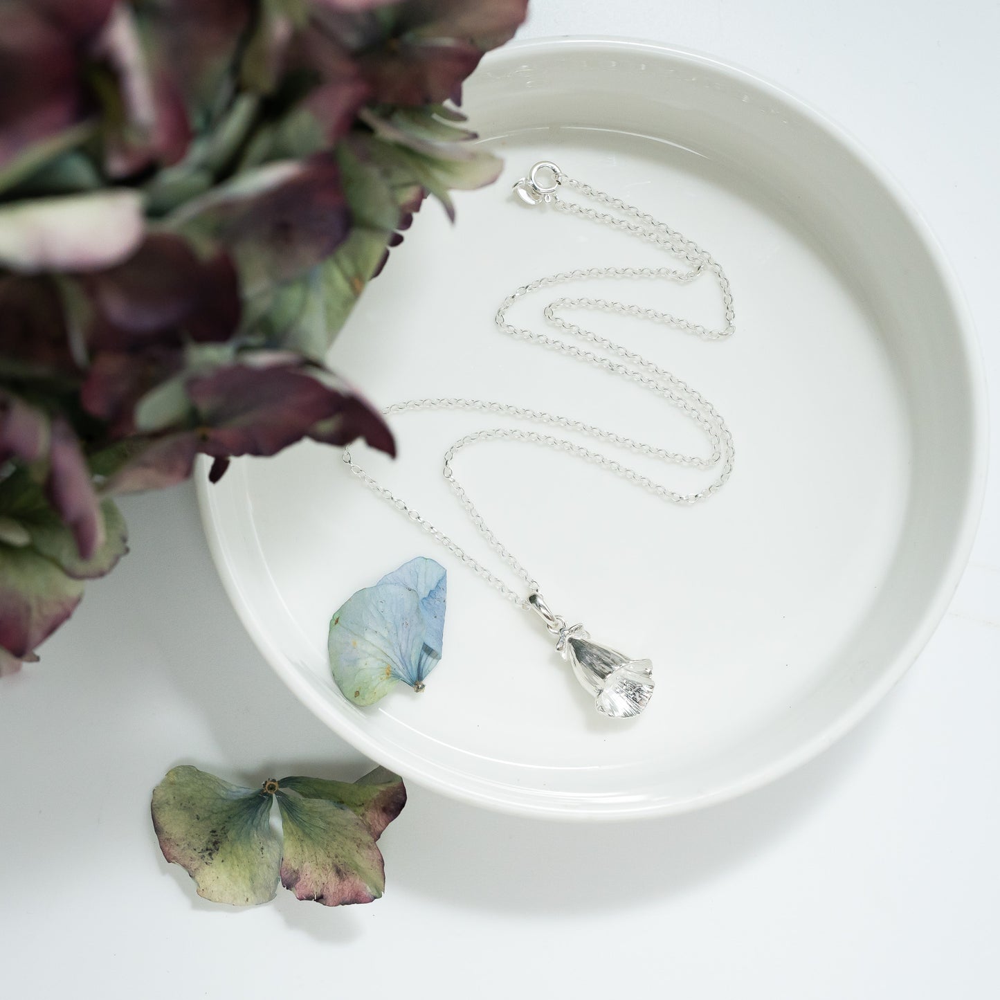 Foxglove Flower Silver Pendant Necklace