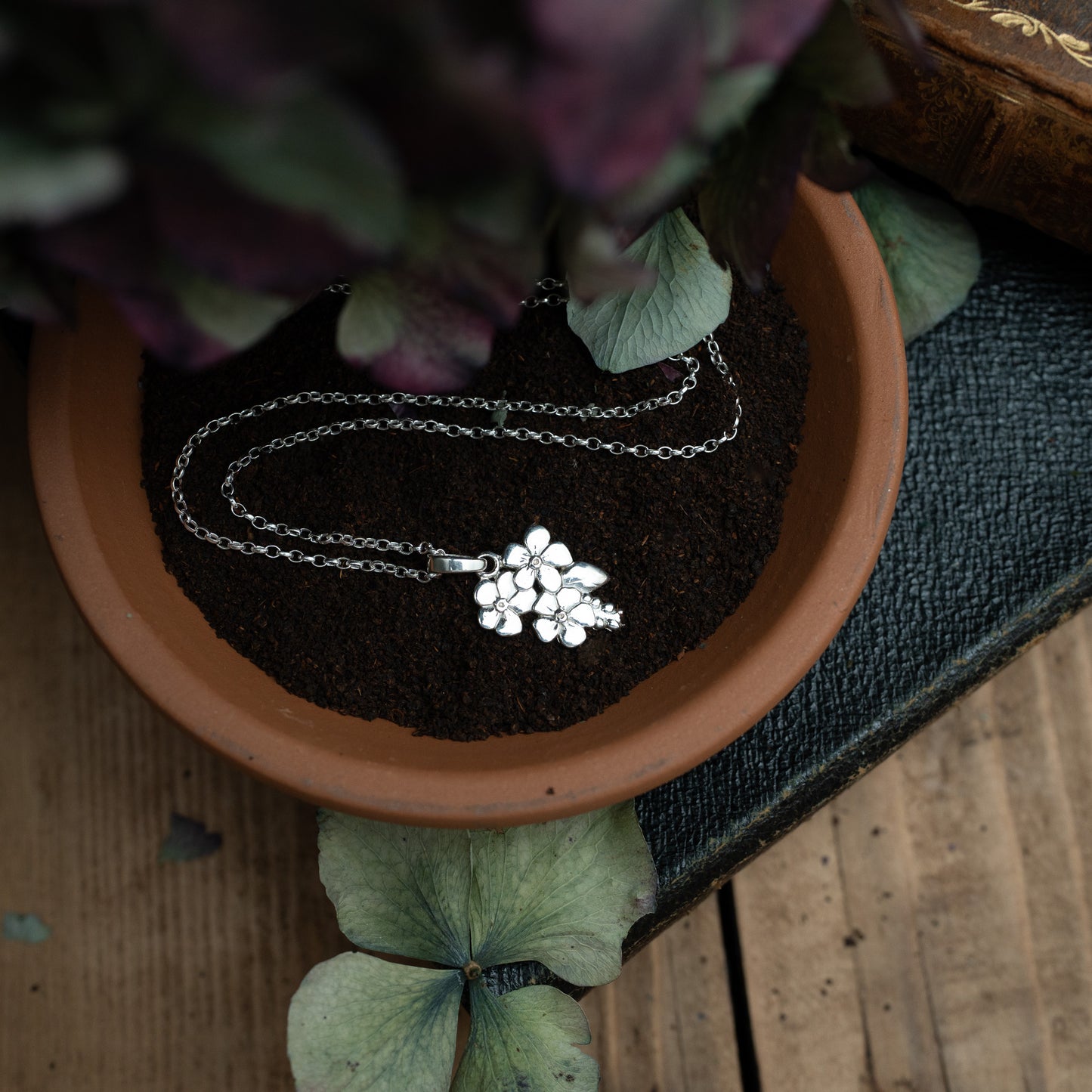 Forget Me Not Cluster Pendant Necklace