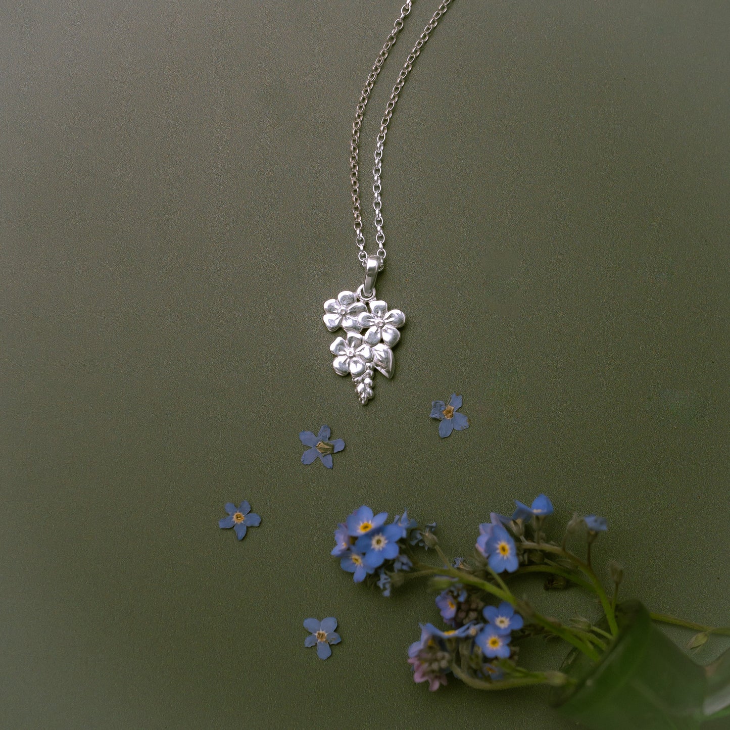 Forget Me Not Cluster Pendant Necklace