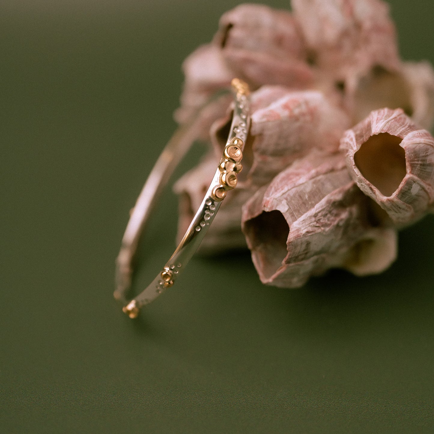 Silver and solid 9ct Gold Lost Treasure Barnacle Bangle