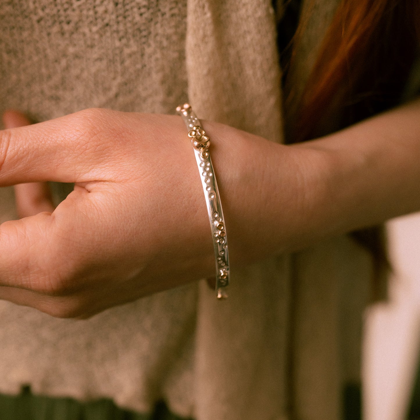 Silver and solid 9ct Gold Lost Treasure Barnacle Bangle