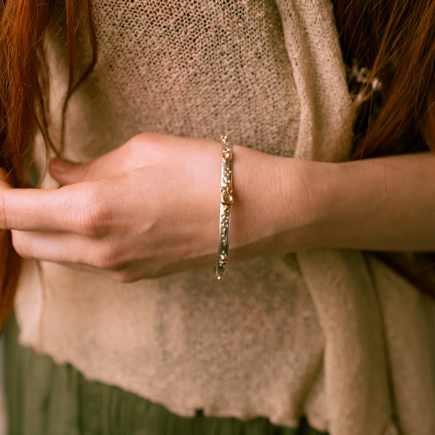 Silver and solid 9ct Gold Lost Treasure Barnacle Bangle