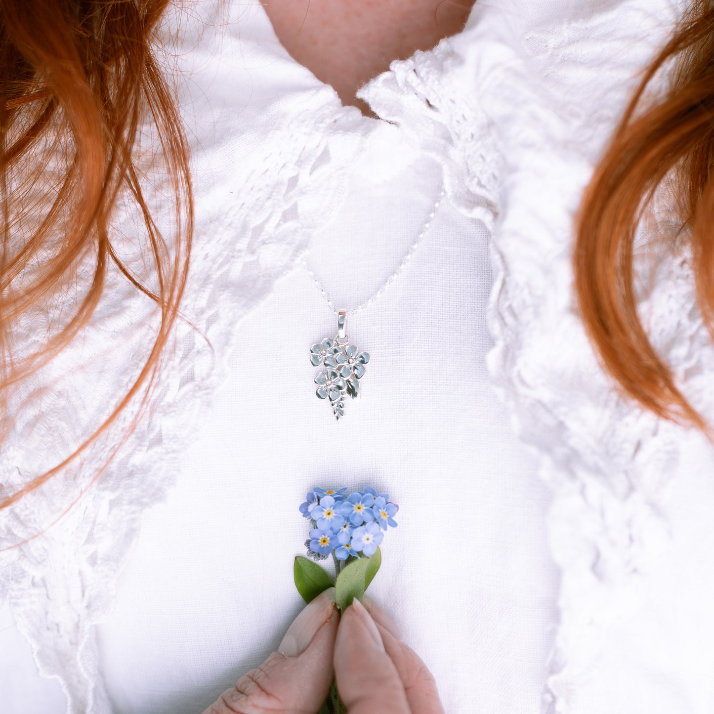 Forget Me Not Cluster Pendant Necklace