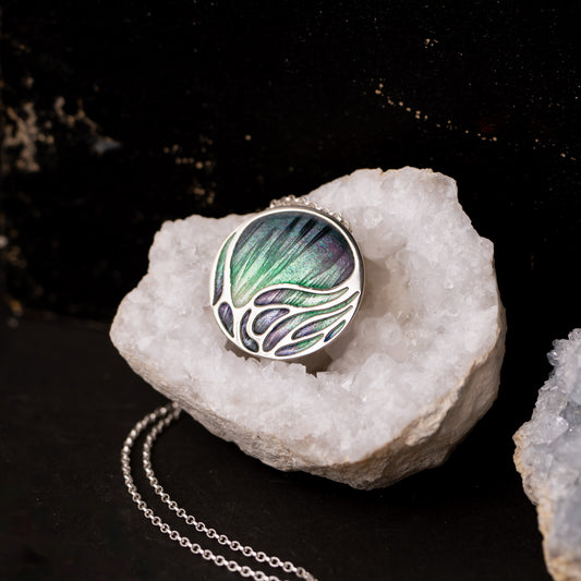 Aurora Large Sterling Silver Enamelled Pendant Necklace
