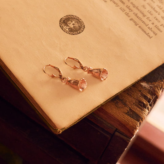 Rose Gold Foxglove Flower Small Silver Dangle Earrings