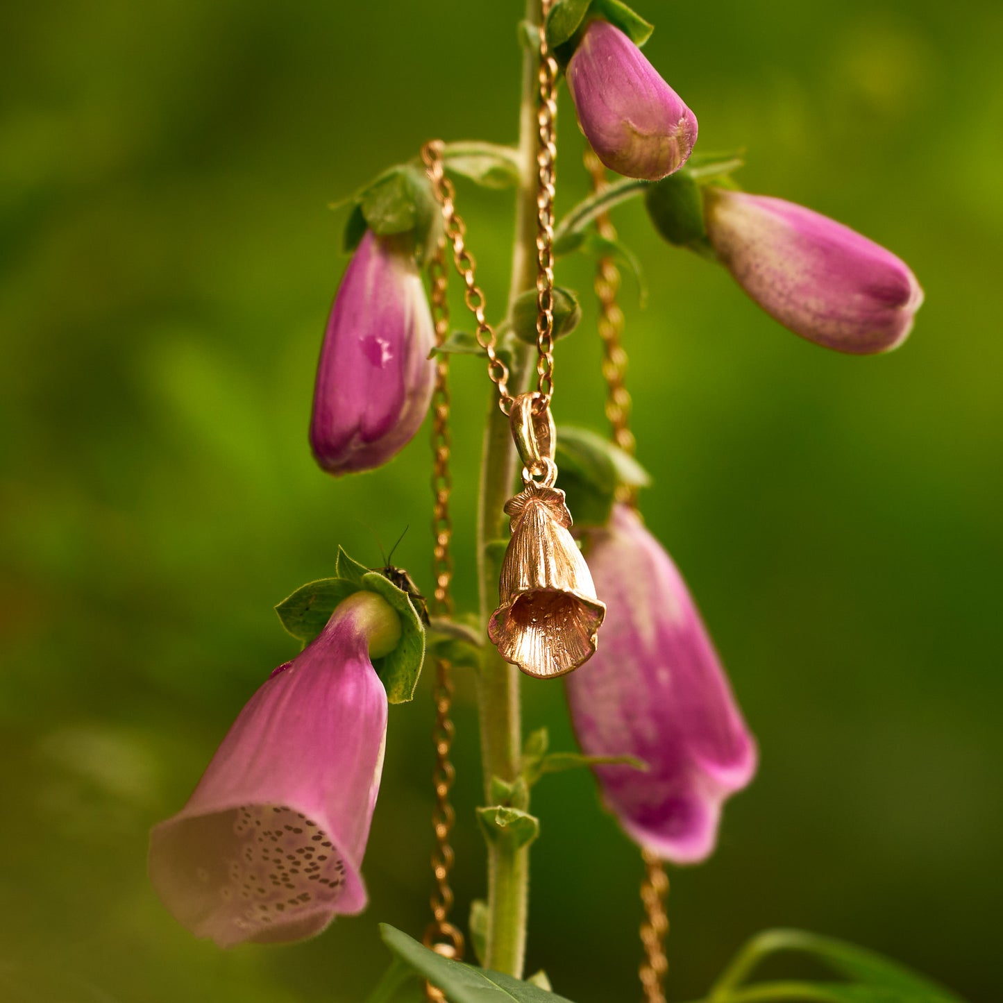 Rose Gold Foxglove Flower Pendant Necklace