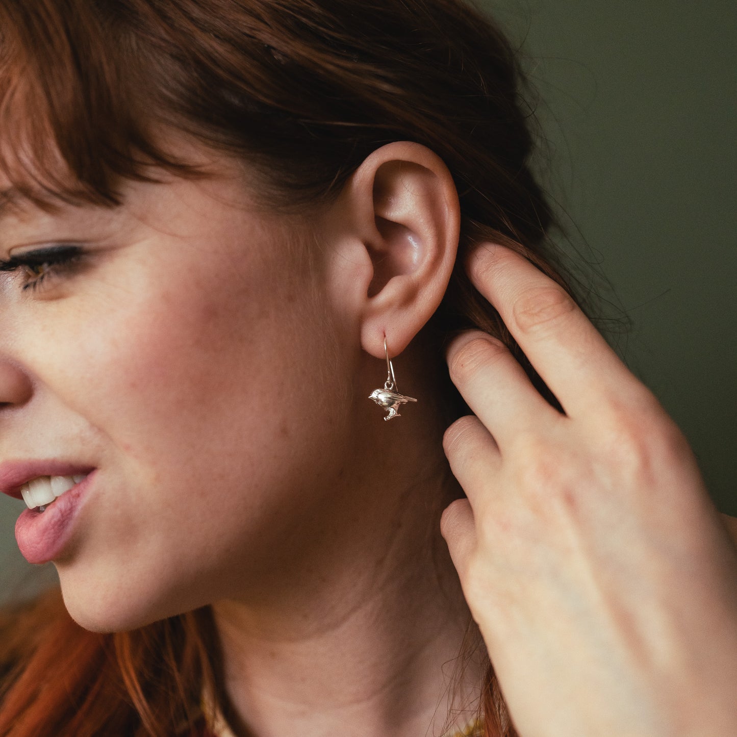 Silver Robin Dangle Earrings