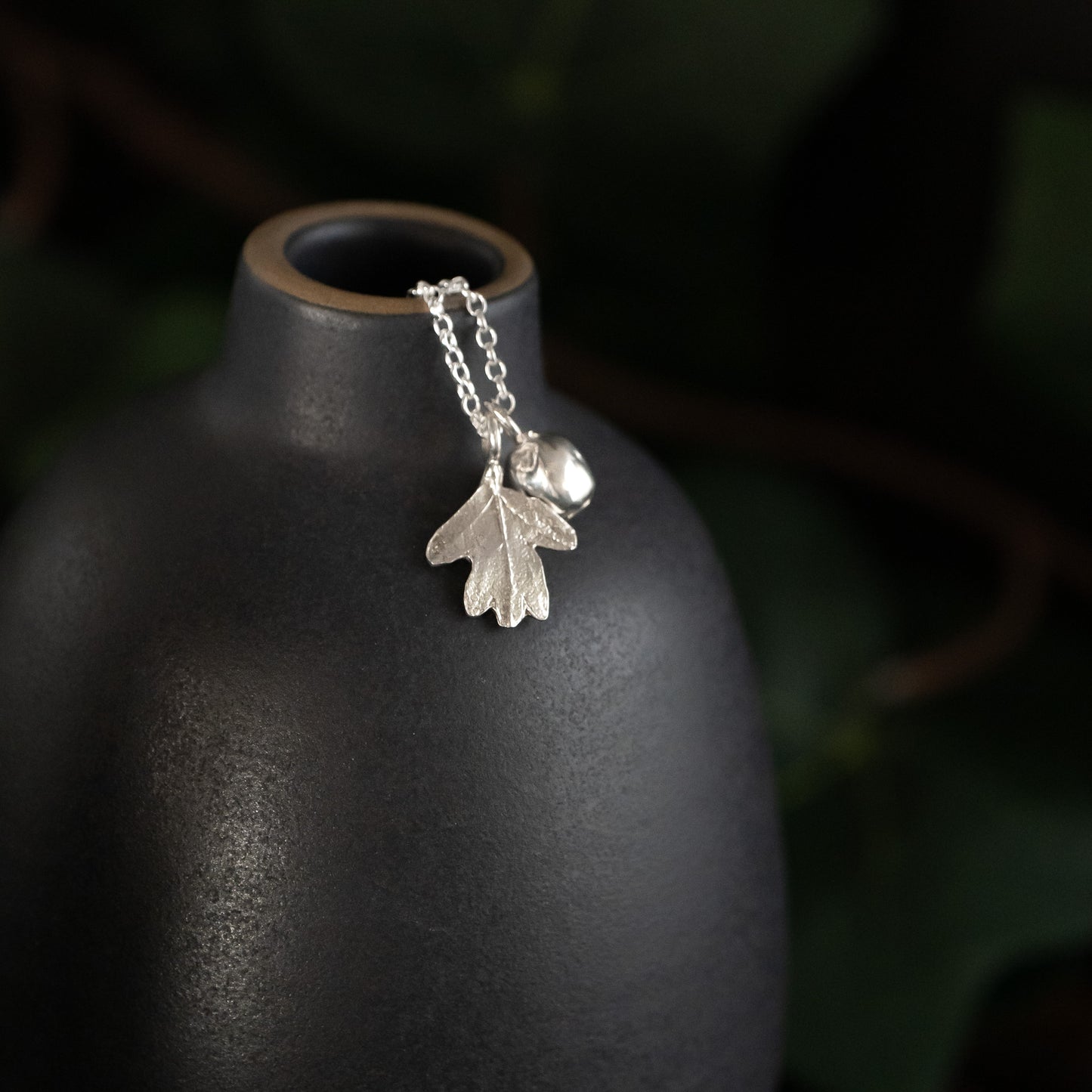 Small Hawthorn Leaf and Berry Necklace