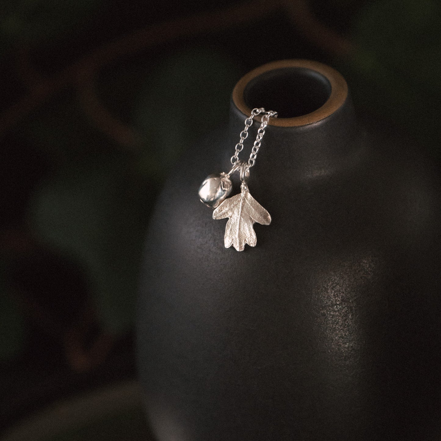 Small Hawthorn Leaf and Berry Necklace