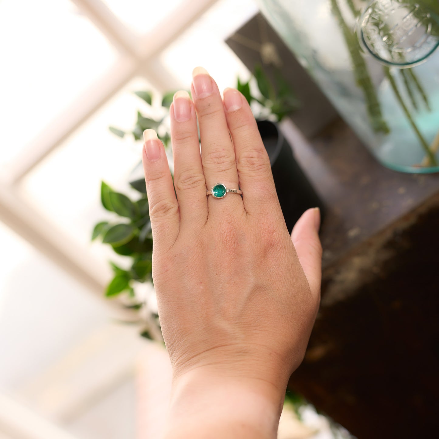 Lost Forest Silver Enamel Droplet Ring
