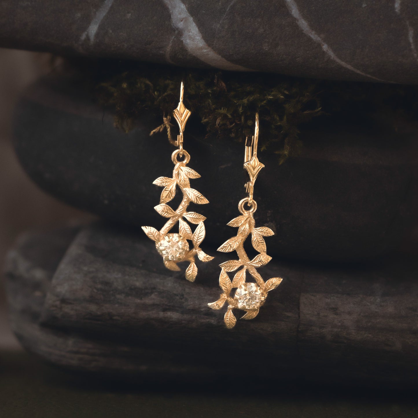 Gold Gaia Drop Earrings with Moissanite