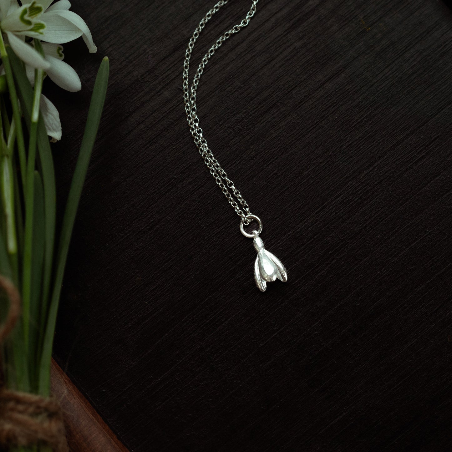 Small Silver Snowdrop Charm Necklace