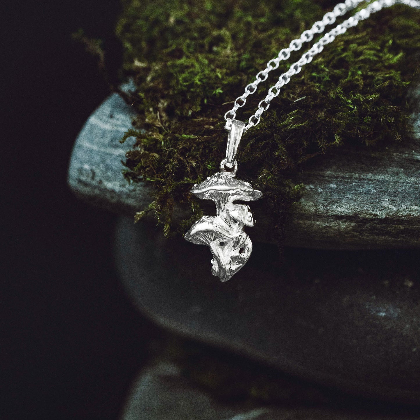 Toadstool Cluster Silver Pendant Necklace