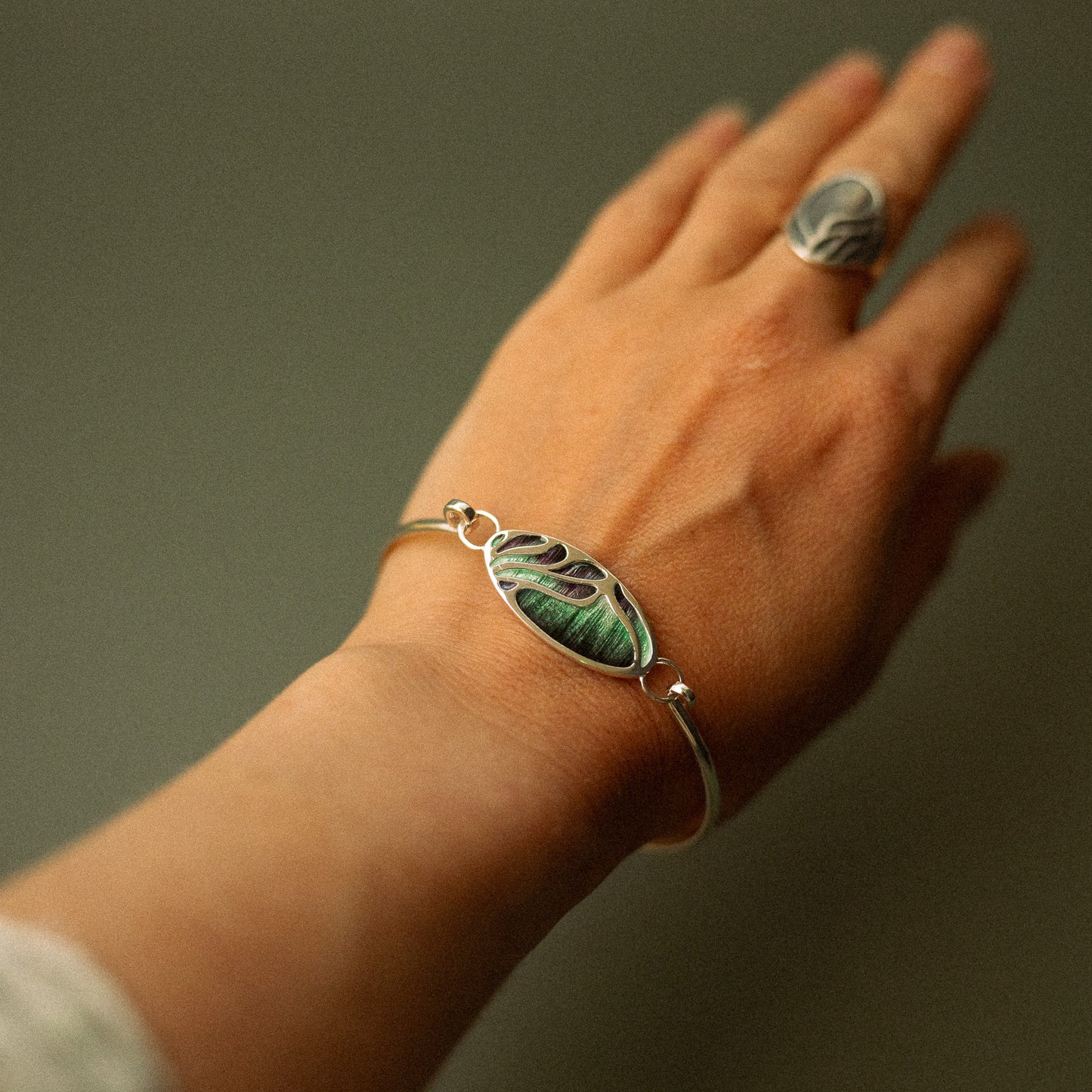 Aurora Enamelled Sterling Silver Bangle