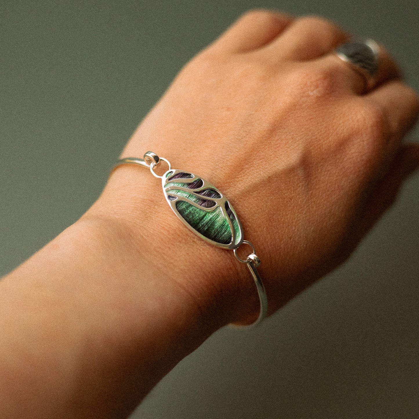 Aurora Enamelled Sterling Silver Bangle