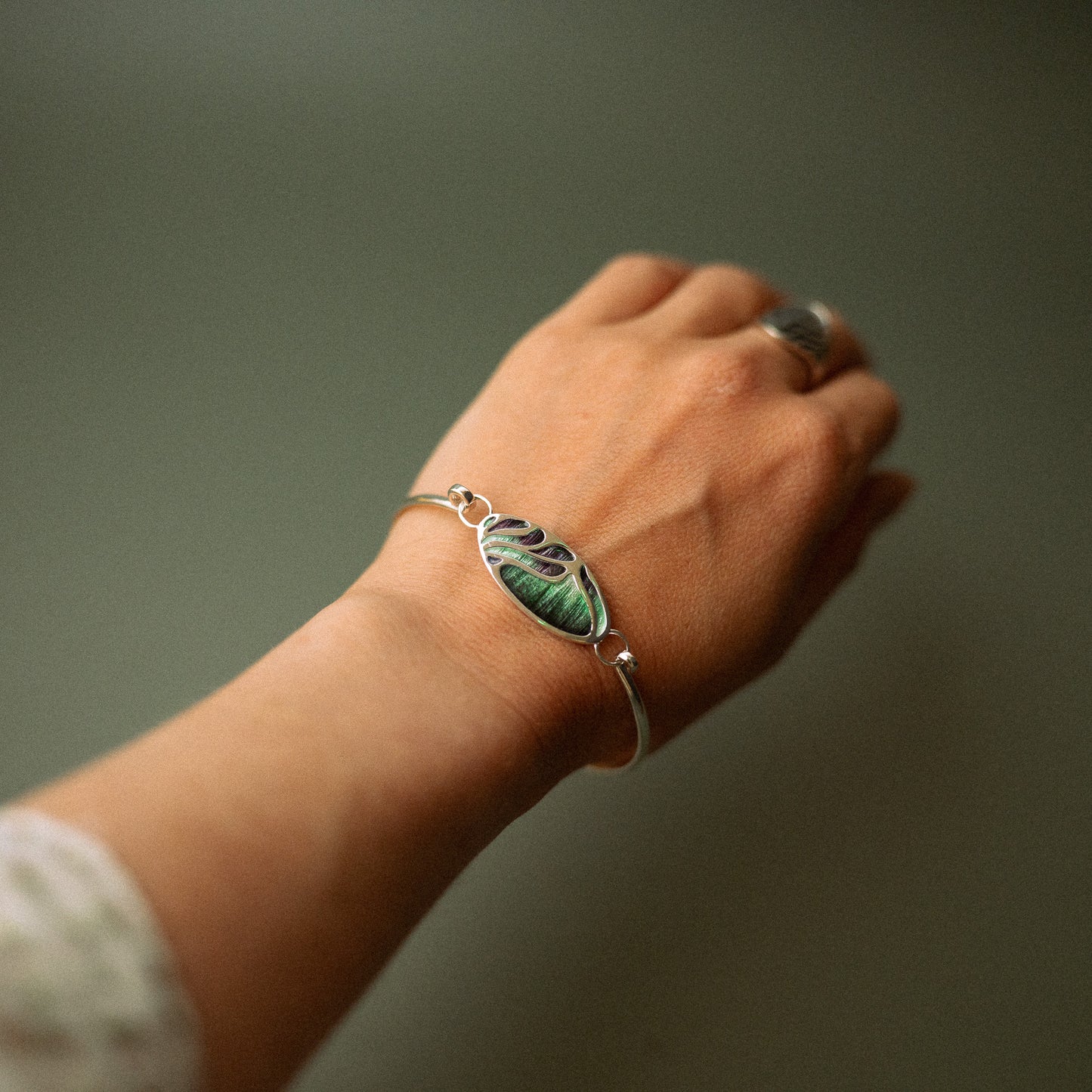 Aurora Enamelled Sterling Silver Bangle