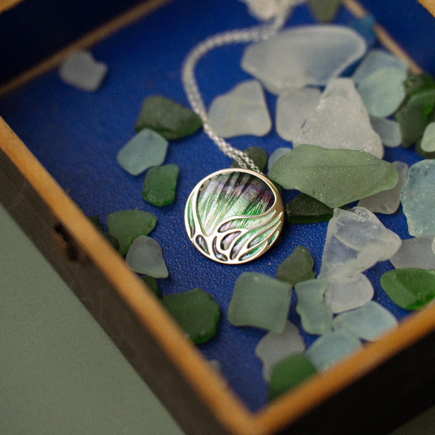 Aurora Large Sterling Silver Enamelled Pendant Necklace