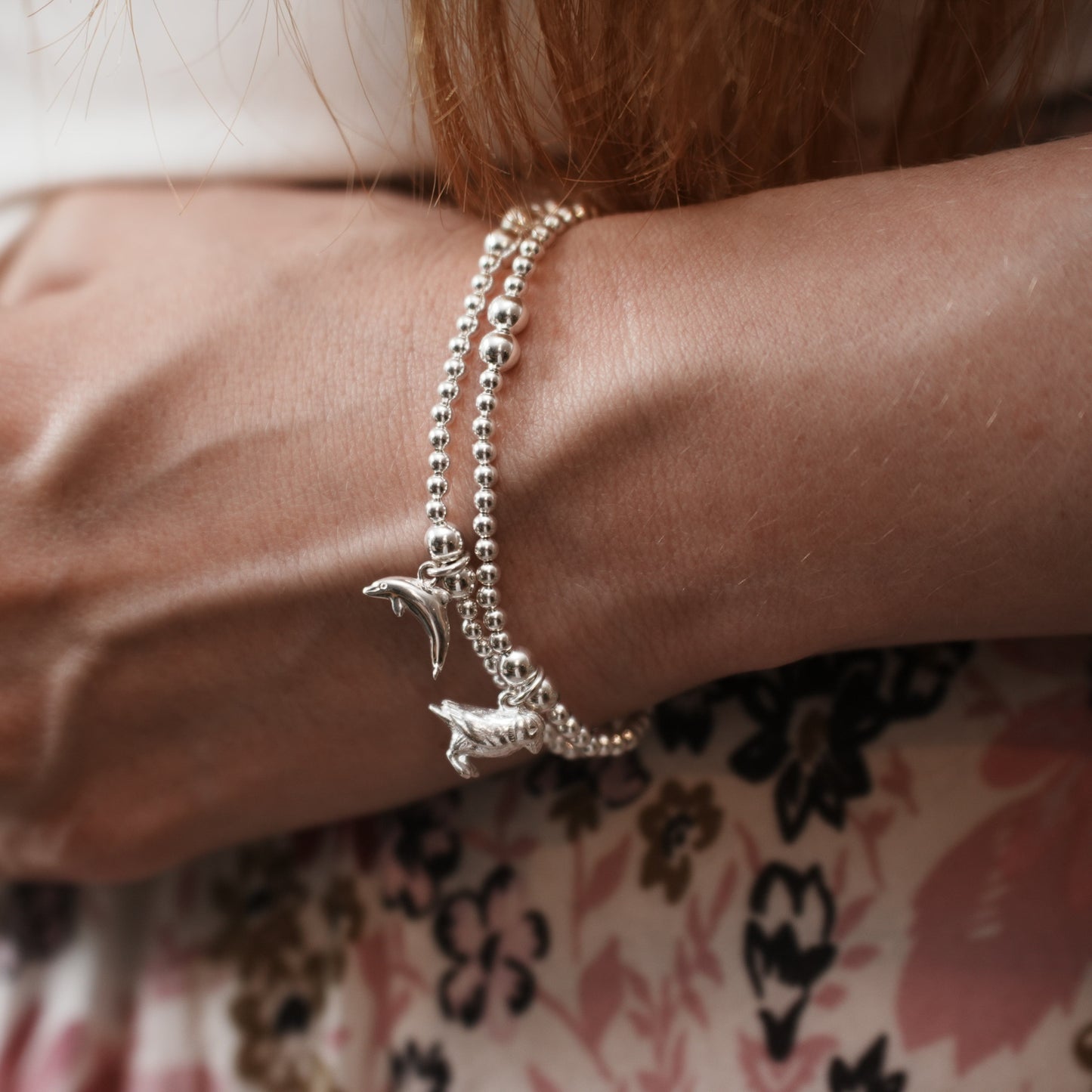 Silver Puffin Charm Stretch Bracelet