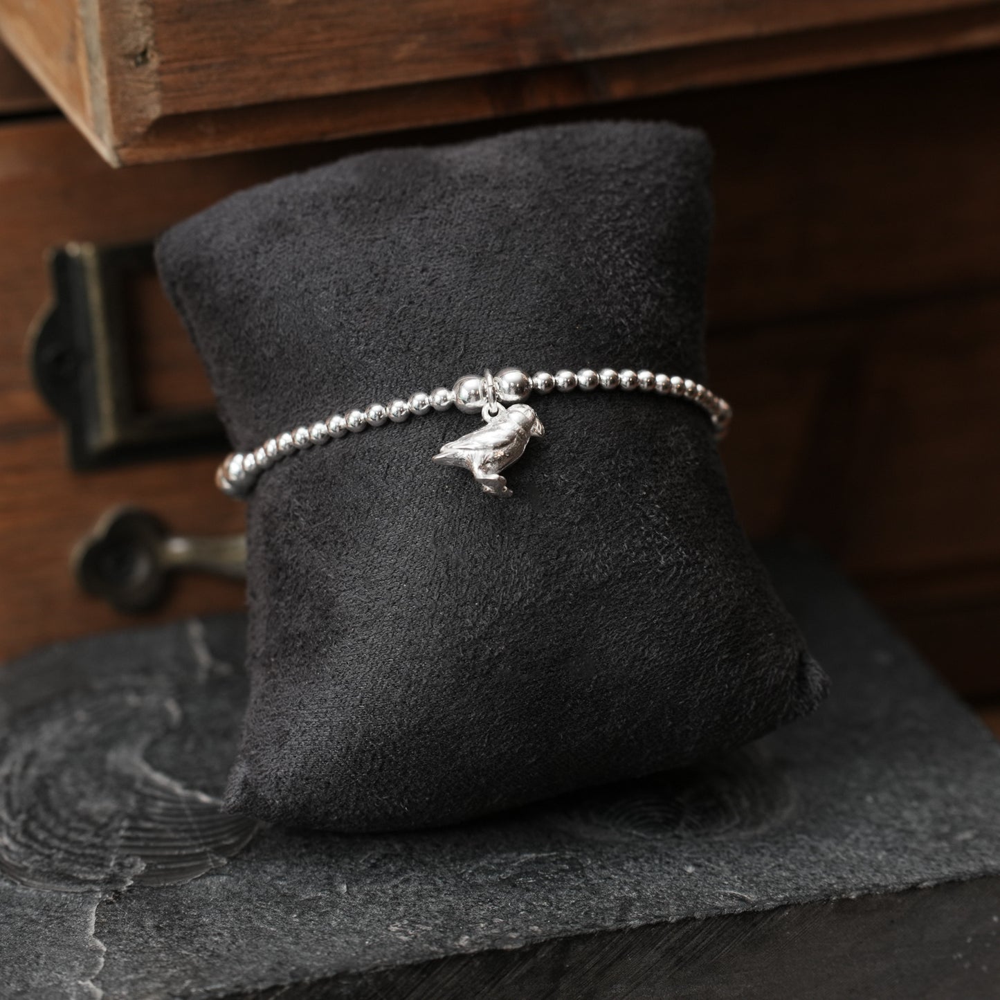 Silver Puffin Charm Stretch Bracelet