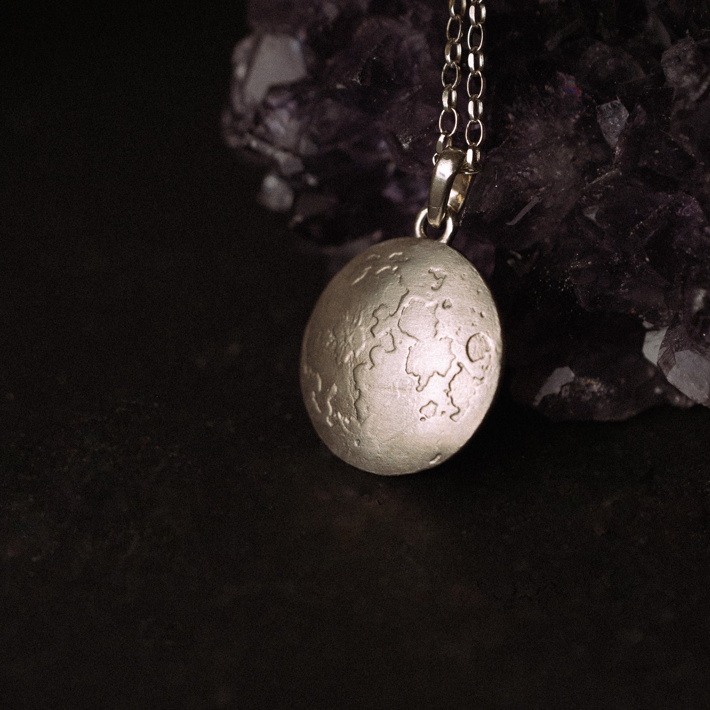 White Gold Full Moon Pendant Necklace