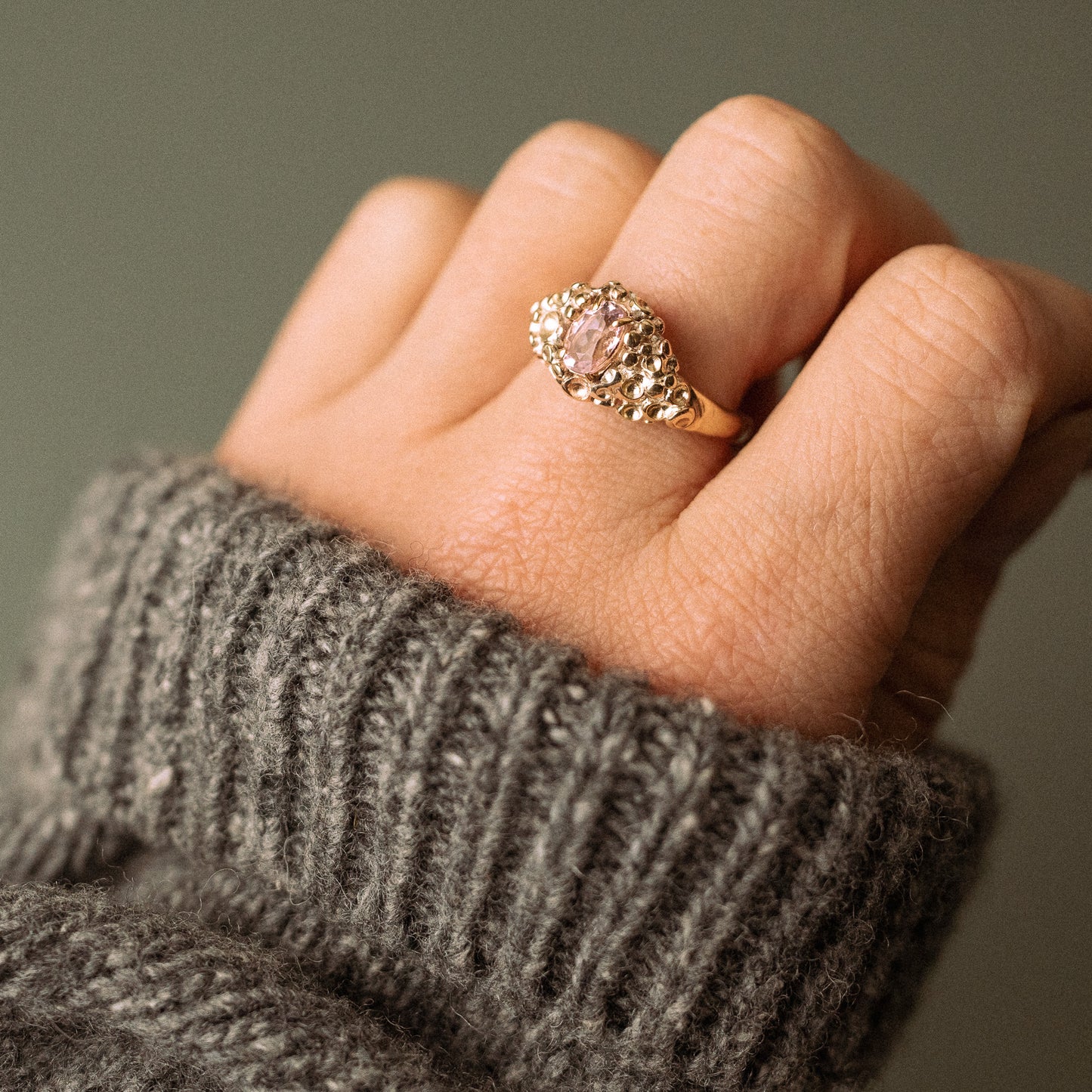 Yellow and White Gold Barnacle Ring with Morganite