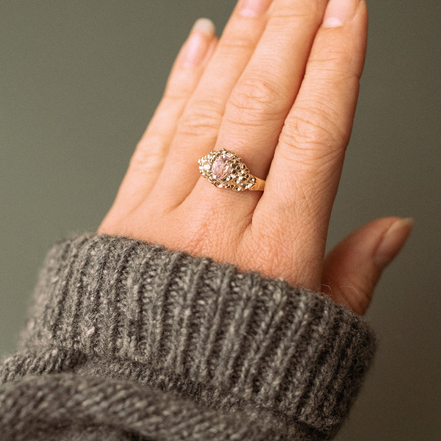 Yellow and White Gold Barnacle Ring with Morganite