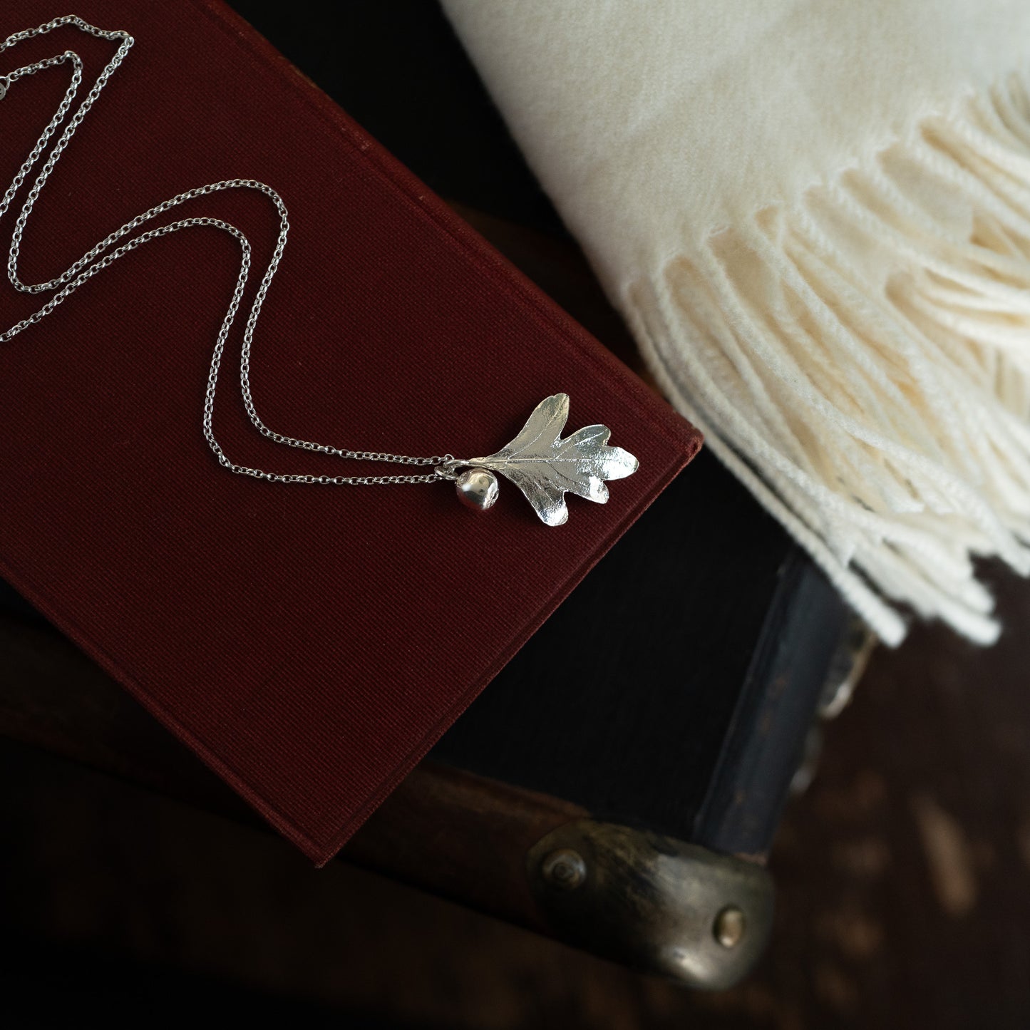 Hawthorn Leaf and Berry Sterling Silver Necklace
