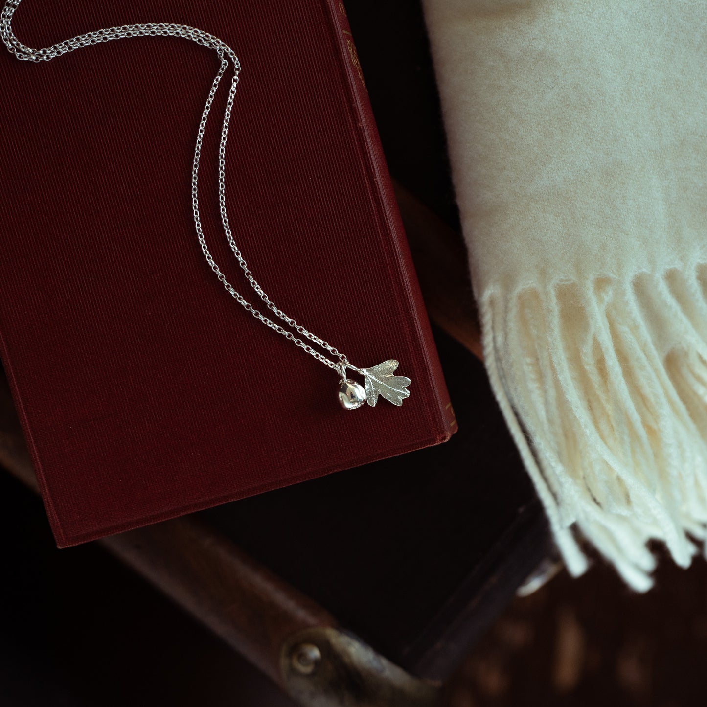 Small Hawthorn Leaf and Berry Necklace