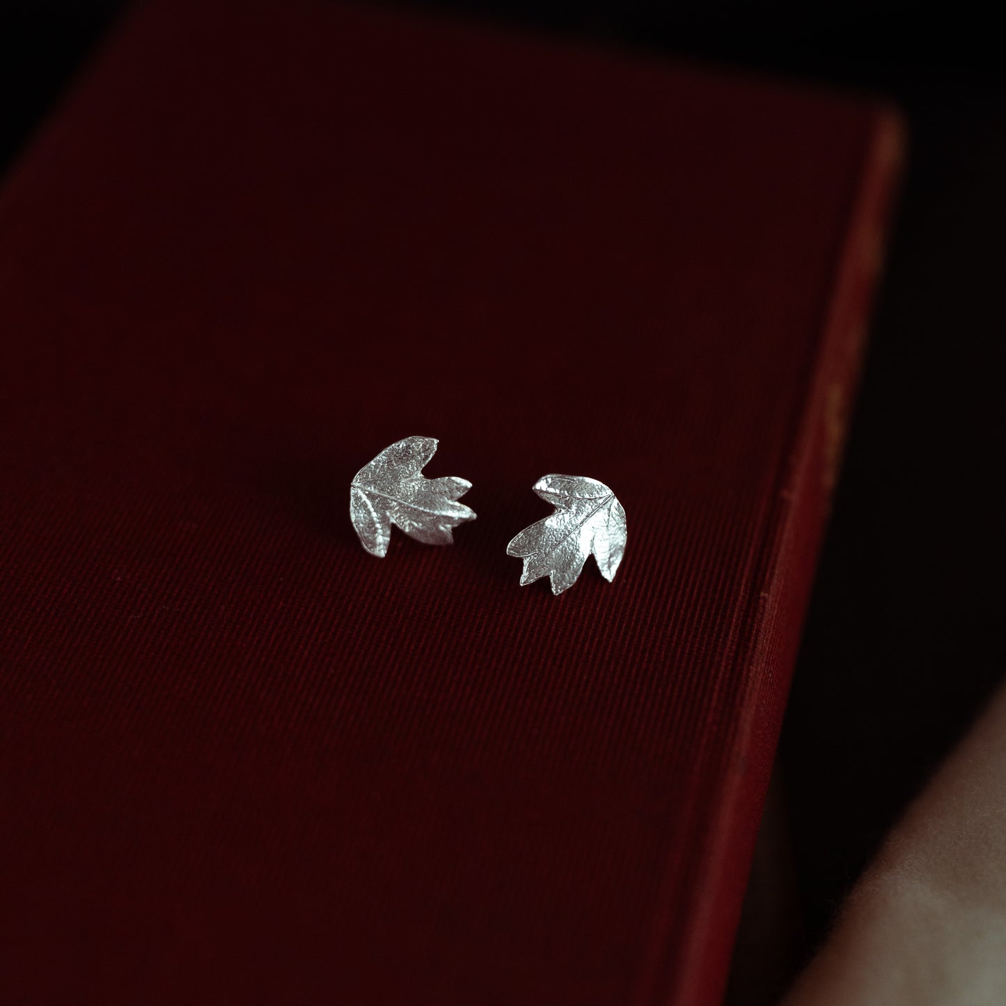 Hawthorn Leaf Silver Stud Earrings