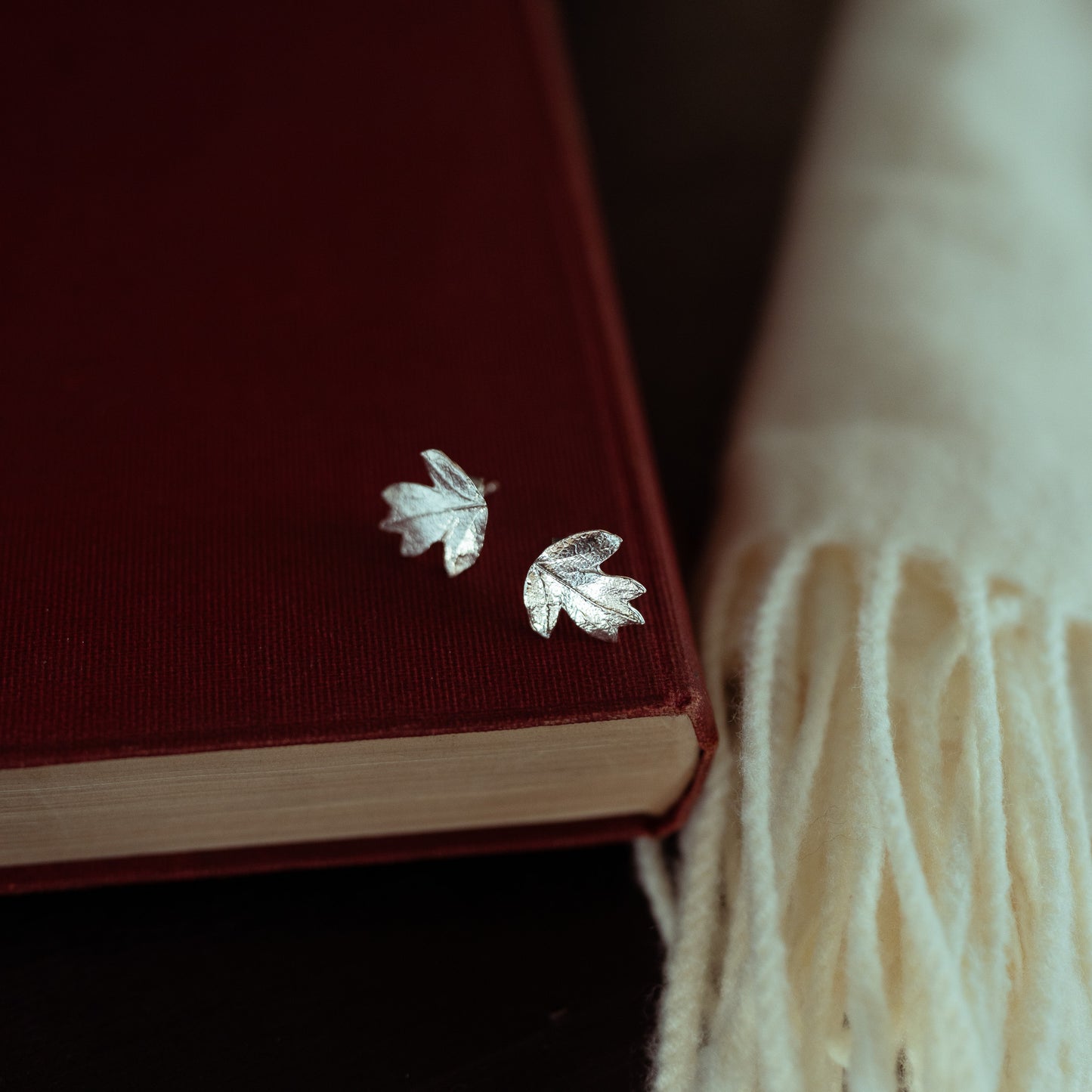 Hawthorn Leaf Silver Stud Earrings