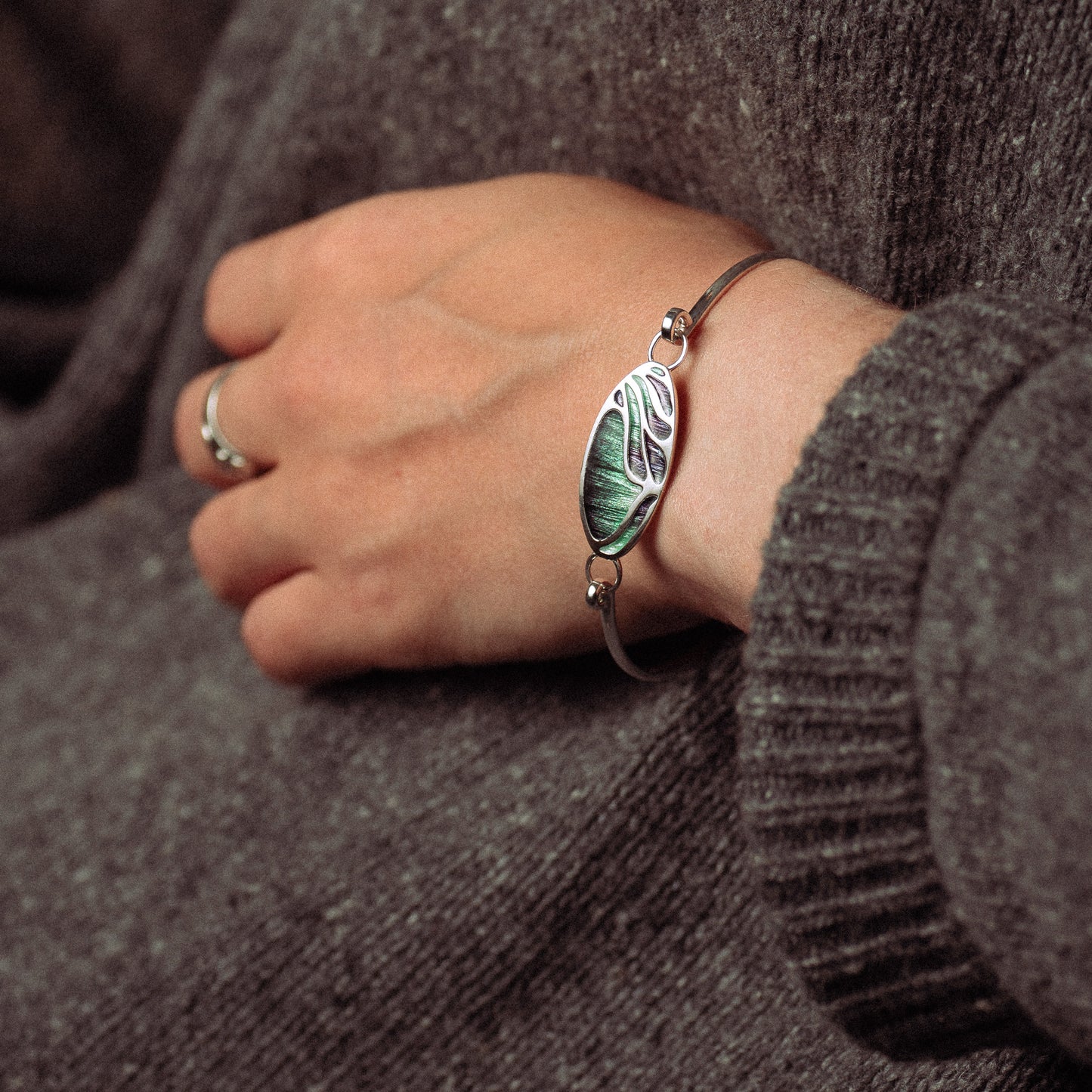 Aurora Enamelled Sterling Silver Bangle